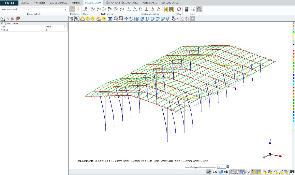 Calcul de structure Acord-Bat, simulation vent transversal, LP Charpente