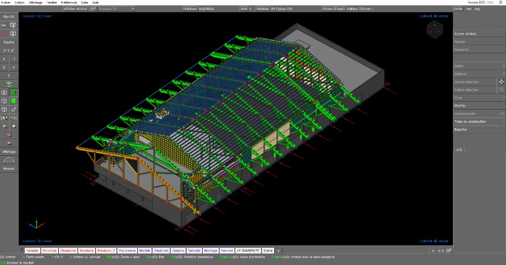 Modélisation Cadwork, fermes du gymnase de Rumilly en 3D, LP Charpente