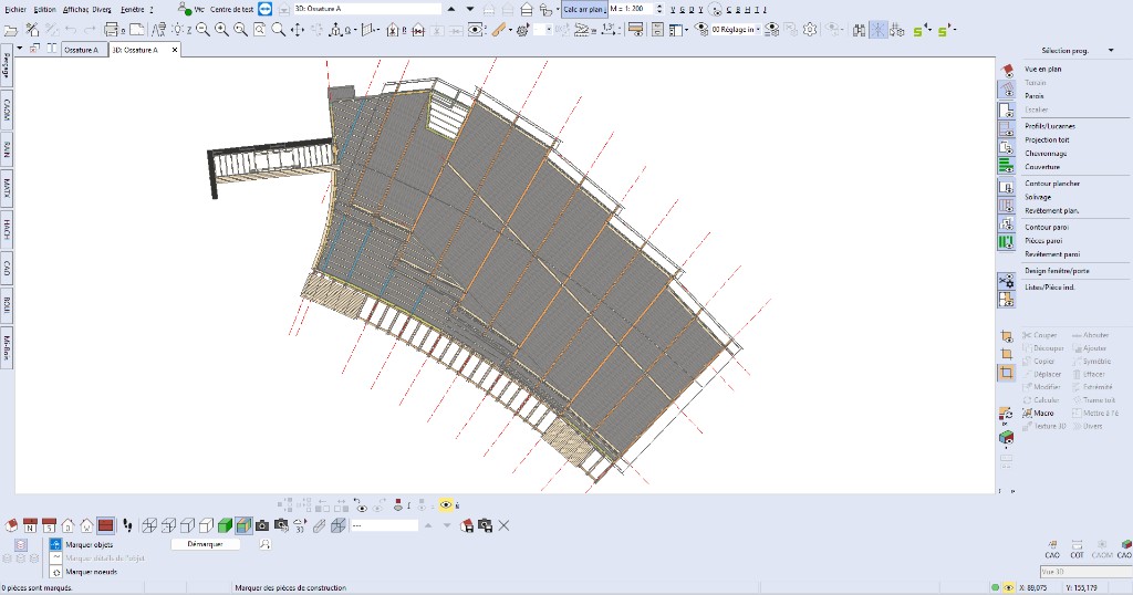 Modélisation SEMA, charpente courbe en 3D, exemple projet 1, LP Charpente