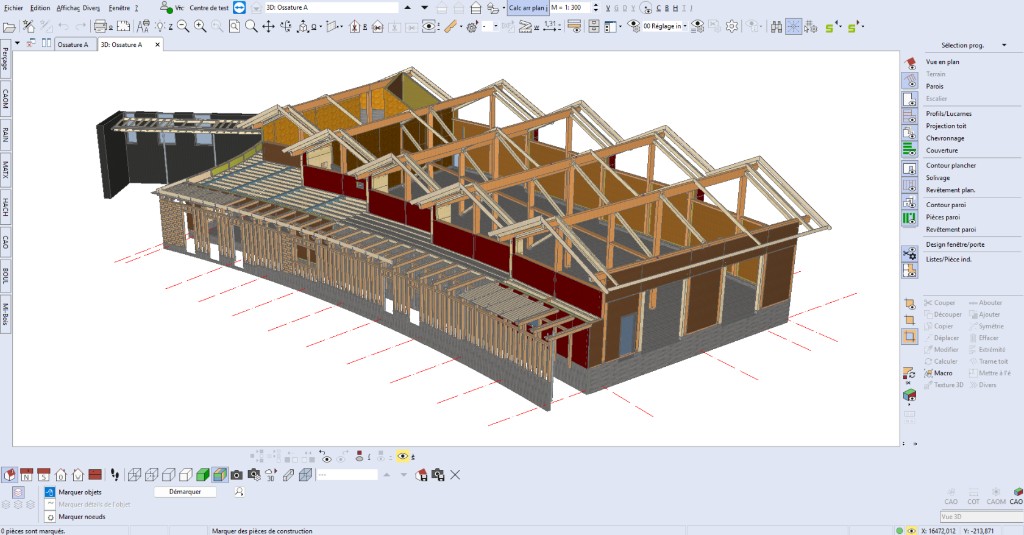 Modélisation SEMA, charpente traditionnelle en 3D, exemple projet 1, LP Charpente