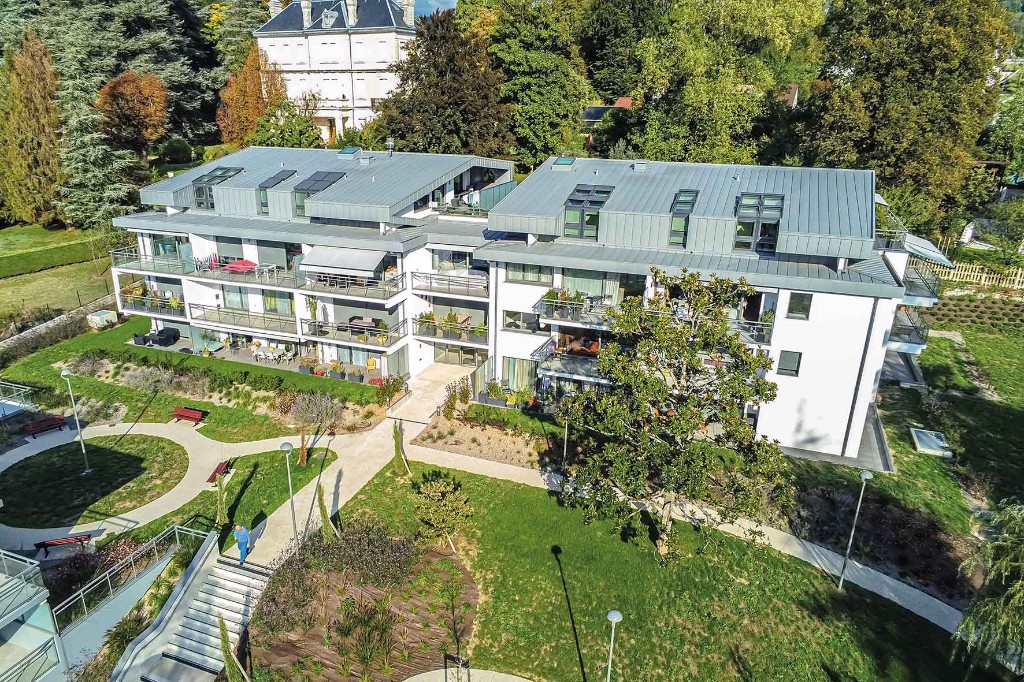 Couverture zinc Quartz, Les Jardins de Bellevue, Aix-les-Bains, vue aérienne