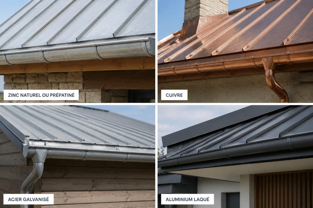 Matériaux zinguerie, zinc, cuivre, acier galvanisé et aluminium laqué