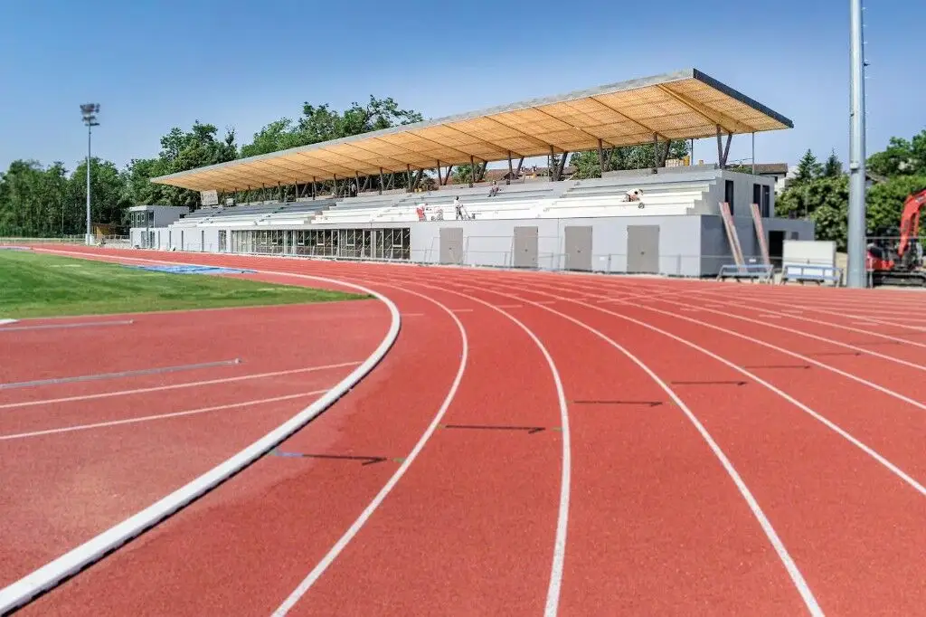 Tribune du stade Thonon-les-Bains, charpente bois LP Charpente