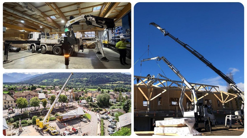 Grues auxiliaires Palfinger LP Charpente, atelier, levage de fermes et chantier en ville