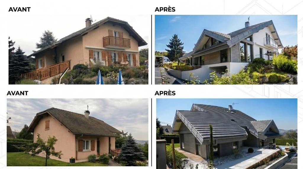 Extension bois, transformation avant / après, rénovation LP Charpente