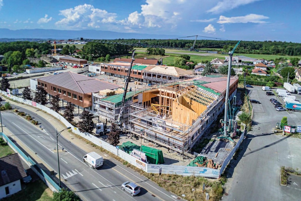 Vue aérienne du chantier, collège de la Géline, Vétraz-Monthoux